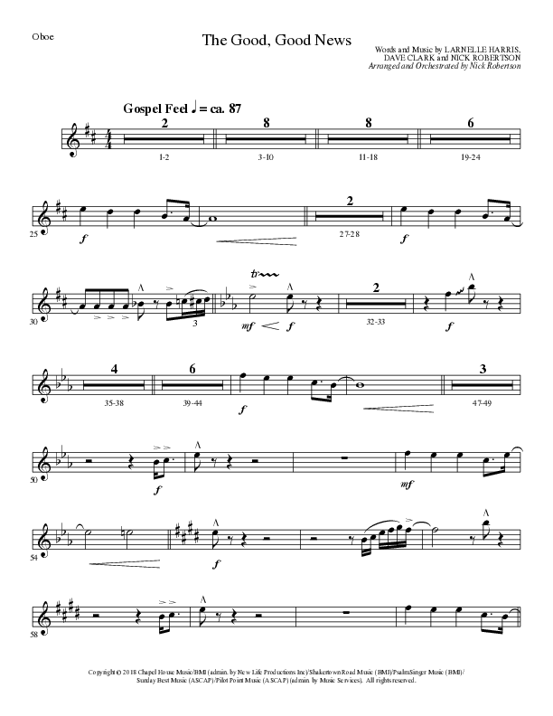 The Good, Good News (Choral Anthem SATB) Oboe (Lillenas Choral / Arr. Nick Robertson)