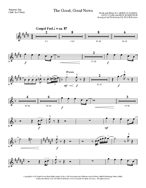 The Good, Good News (Choral Anthem SATB) Soprano Sax (Lillenas Choral / Arr. Nick Robertson)