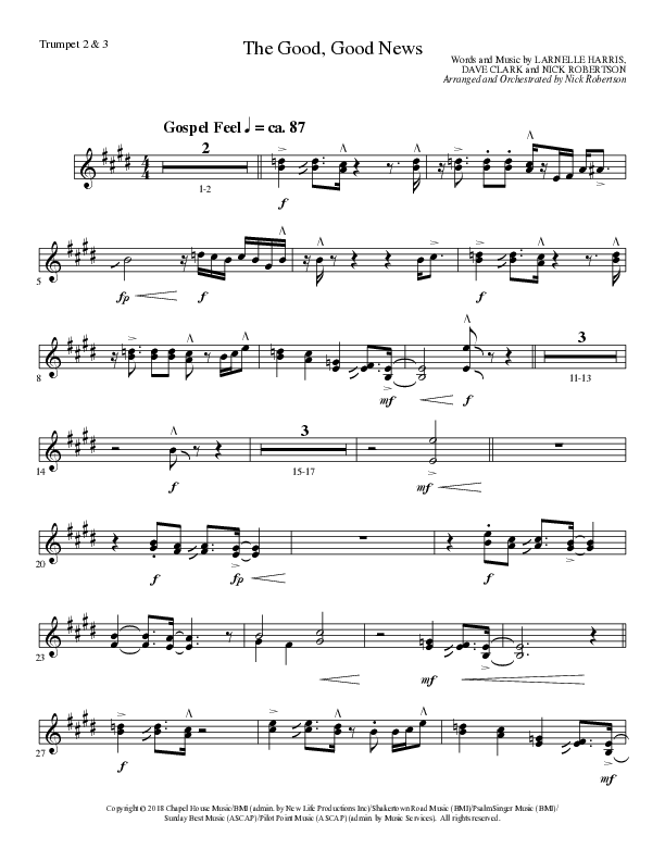 The Good, Good News (Choral Anthem SATB) Trumpet 2/3 (Lillenas Choral / Arr. Nick Robertson)