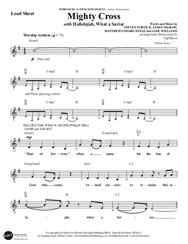 Mighty Cross (Choral Anthem SATB) Lead Sheet (SAT) (Word Music Choral / Arr. Cliff Duren)