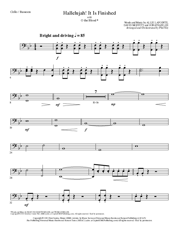 Hallelujah It Is Finished with O The Blood (Choral Anthem SATB) Cello (Lillenas Choral / Arr. Phil Nitz)