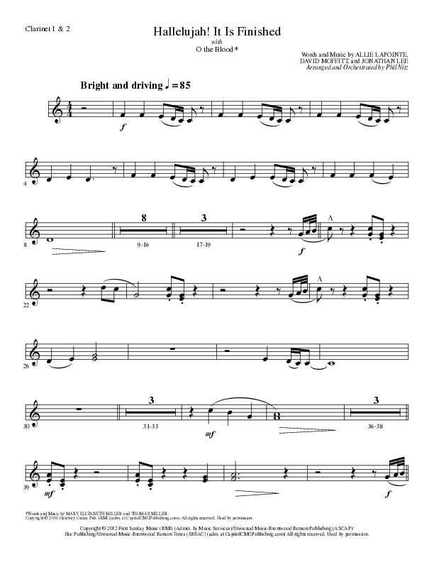 Hallelujah It Is Finished with O The Blood (Choral Anthem SATB) Clarinet 1/2 (Lillenas Choral / Arr. Phil Nitz)