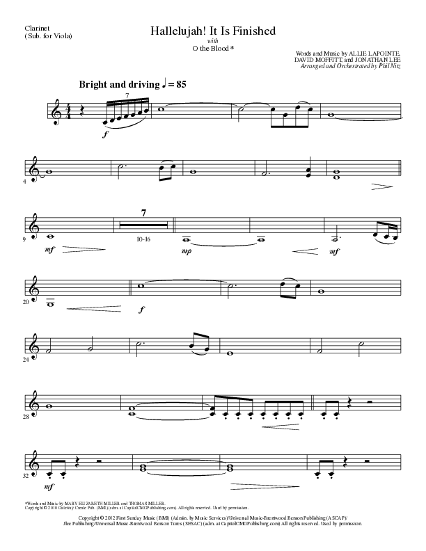 Hallelujah It Is Finished with O The Blood (Choral Anthem SATB) Clarinet (Lillenas Choral / Arr. Phil Nitz)
