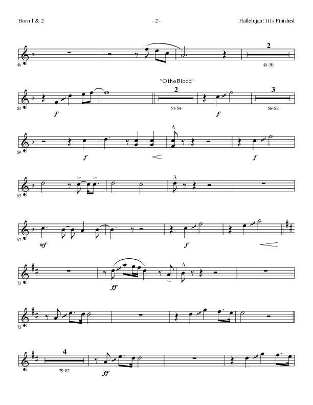 Hallelujah It Is Finished with O The Blood (Choral Anthem SATB) French Horn 1/2 (Lillenas Choral / Arr. Phil Nitz)
