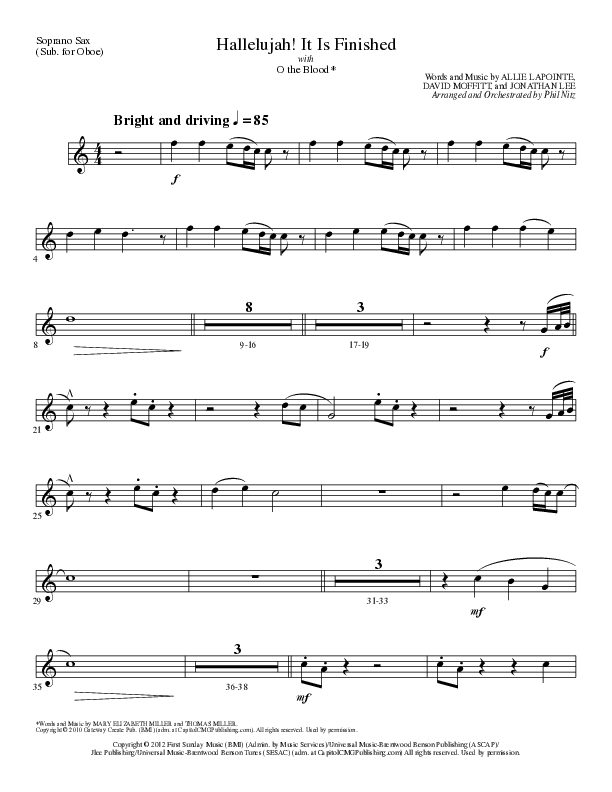 Hallelujah It Is Finished with O The Blood (Choral Anthem SATB) Soprano Sax (Lillenas Choral / Arr. Phil Nitz)