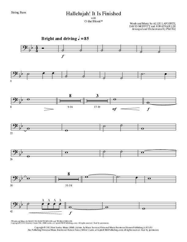 Hallelujah It Is Finished with O The Blood (Choral Anthem SATB) String Bass (Lillenas Choral / Arr. Phil Nitz)