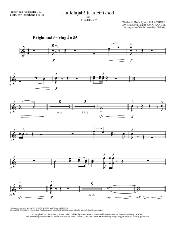 Hallelujah It Is Finished with O The Blood (Choral Anthem SATB) Tenor Sax/Baritone T.C. (Lillenas Choral / Arr. Phil Nitz)