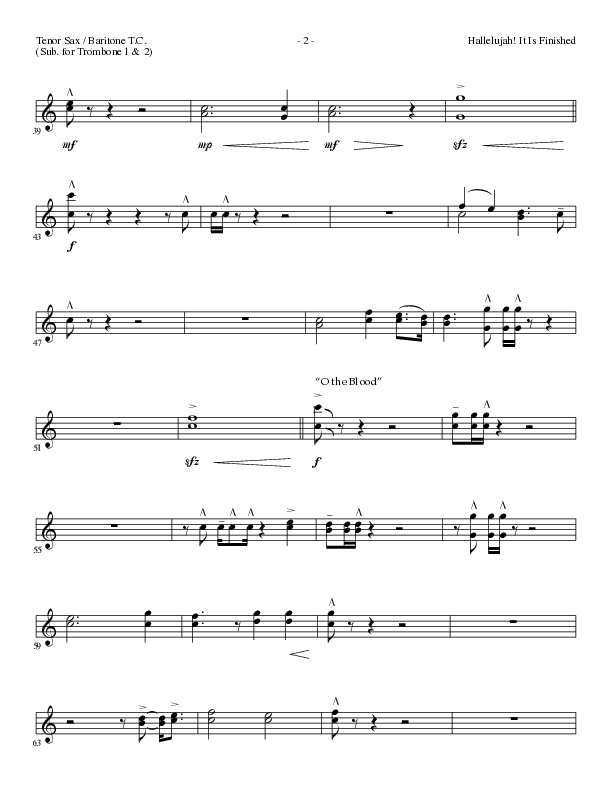 Hallelujah It Is Finished with O The Blood (Choral Anthem SATB) Tenor Sax/Baritone T.C. (Lillenas Choral / Arr. Phil Nitz)