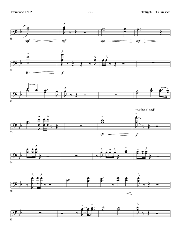 Hallelujah It Is Finished with O The Blood (Choral Anthem SATB) Trombone 1/2 (Lillenas Choral / Arr. Phil Nitz)