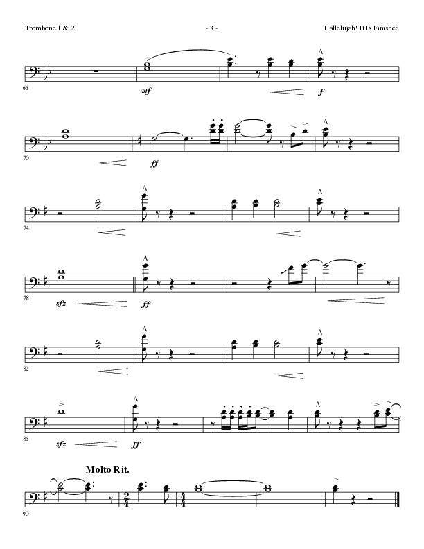 Hallelujah It Is Finished with O The Blood (Choral Anthem SATB) Trombone 1/2 (Lillenas Choral / Arr. Phil Nitz)