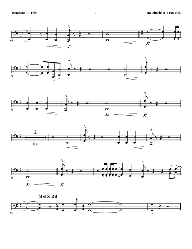 Hallelujah It Is Finished with O The Blood (Choral Anthem SATB) Trombone 3/Tuba (Lillenas Choral / Arr. Phil Nitz)