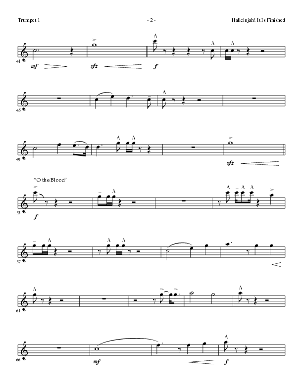 Hallelujah It Is Finished with O The Blood (Choral Anthem SATB) Trumpet 1 (Lillenas Choral / Arr. Phil Nitz)