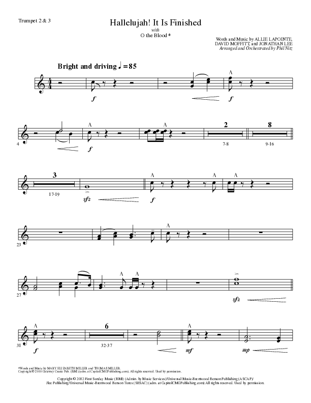 Hallelujah It Is Finished with O The Blood (Choral Anthem SATB) Trumpet 2/3 (Lillenas Choral / Arr. Phil Nitz)