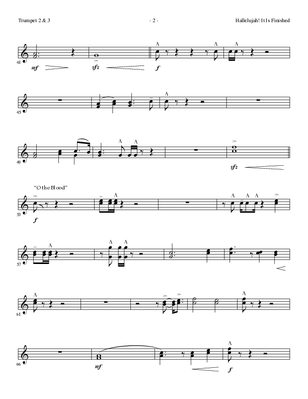 Hallelujah It Is Finished with O The Blood (Choral Anthem SATB) Trumpet 2/3 (Lillenas Choral / Arr. Phil Nitz)
