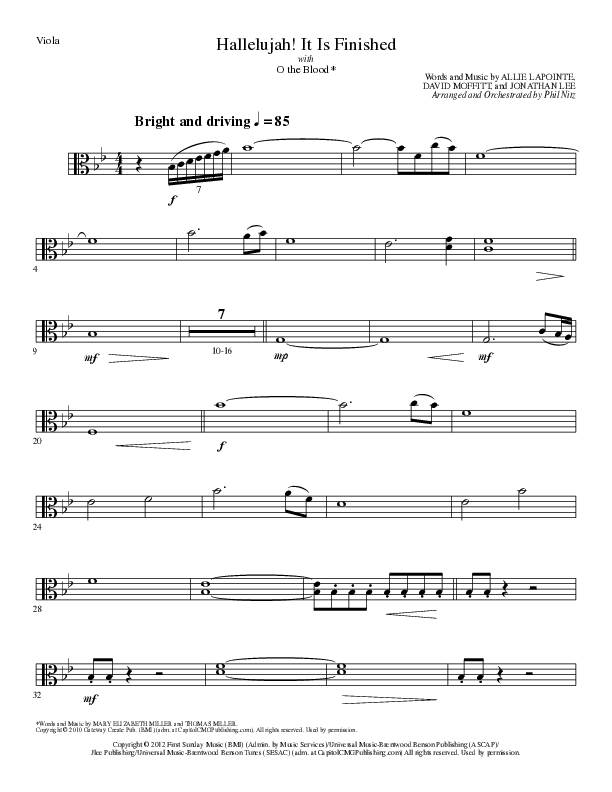 Hallelujah It Is Finished with O The Blood (Choral Anthem SATB) Viola (Lillenas Choral / Arr. Phil Nitz)