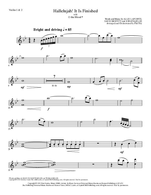 Hallelujah It Is Finished with O The Blood (Choral Anthem SATB) Violin 1/2 (Lillenas Choral / Arr. Phil Nitz)