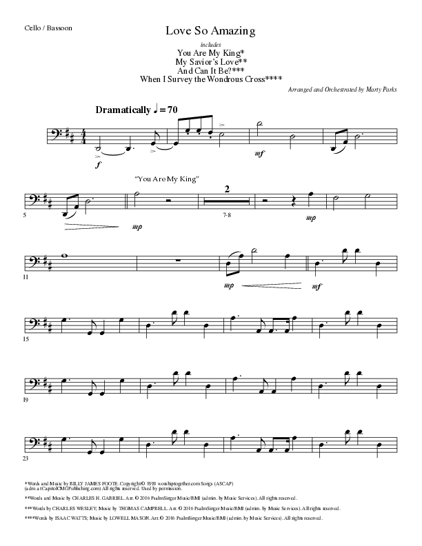Love So Amazing (Choral Anthem SATB) Cello (Lillenas Choral / Arr. Marty Parks)