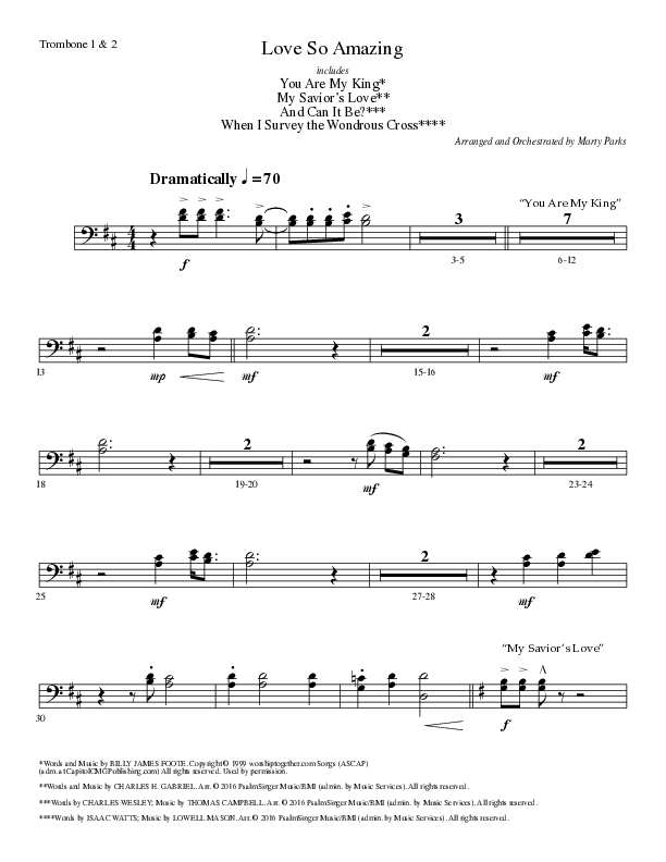 Love So Amazing (Choral Anthem SATB) Trombone 1/2 (Lillenas Choral / Arr. Marty Parks)