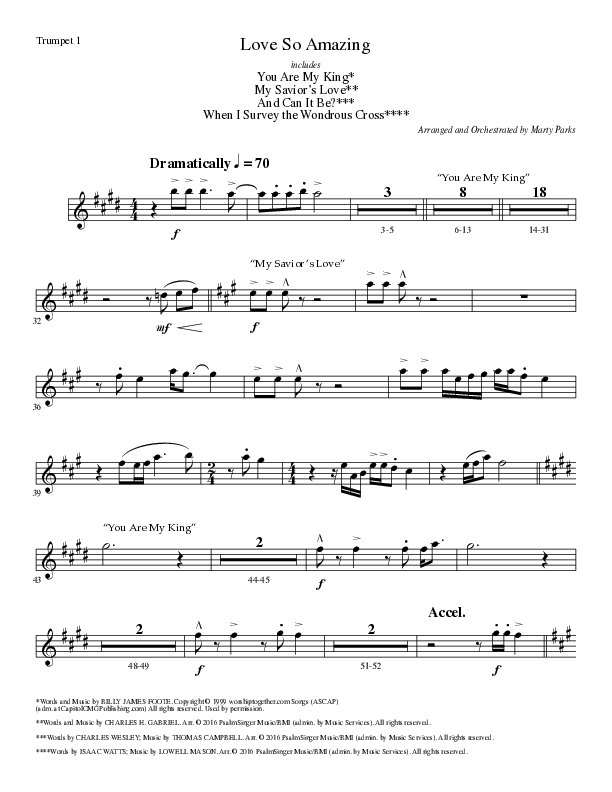 Love So Amazing (Choral Anthem SATB) Trumpet 1 (Lillenas Choral / Arr. Marty Parks)