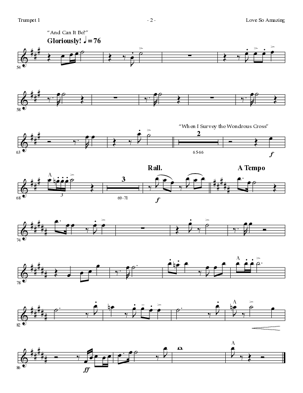 Love So Amazing (Choral Anthem SATB) Trumpet 1 (Lillenas Choral / Arr. Marty Parks)
