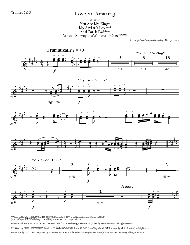 Love So Amazing (Choral Anthem SATB) Trumpet 2/3 (Lillenas Choral / Arr. Marty Parks)