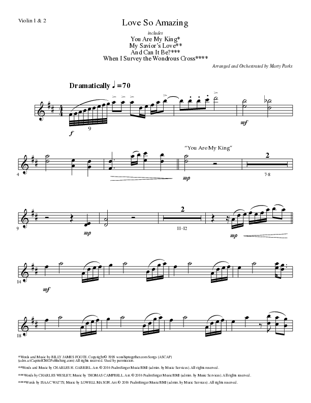 Love So Amazing (Choral Anthem SATB) Violin 1/2 (Lillenas Choral / Arr. Marty Parks)