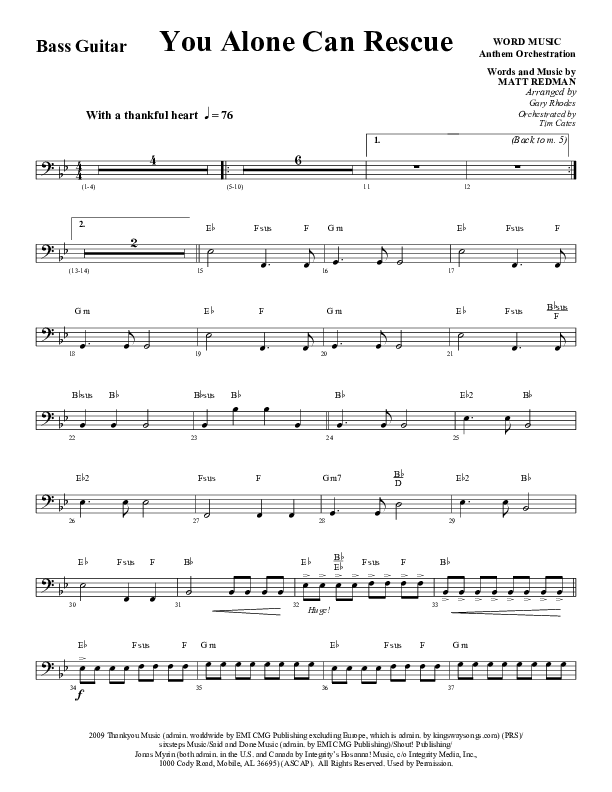 You Alone Can Rescue (Choral Anthem SATB) Bass Guitar (Word Music Choral / Arr. Gary Rhodes)