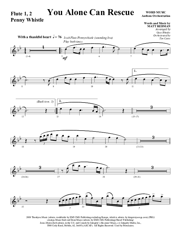 You Alone Can Rescue (Choral Anthem SATB) Flute 1/2 (Word Music Choral / Arr. Gary Rhodes)