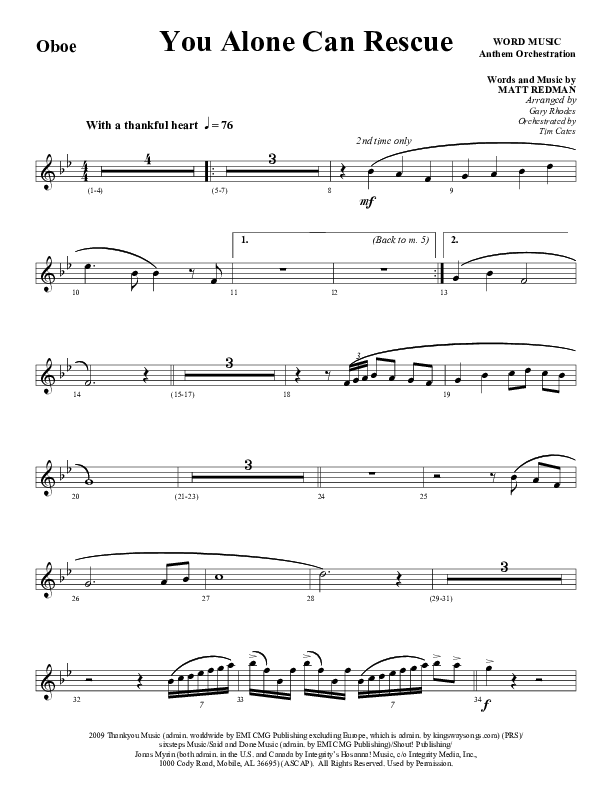 You Alone Can Rescue (Choral Anthem SATB) Oboe (Word Music Choral / Arr. Gary Rhodes)