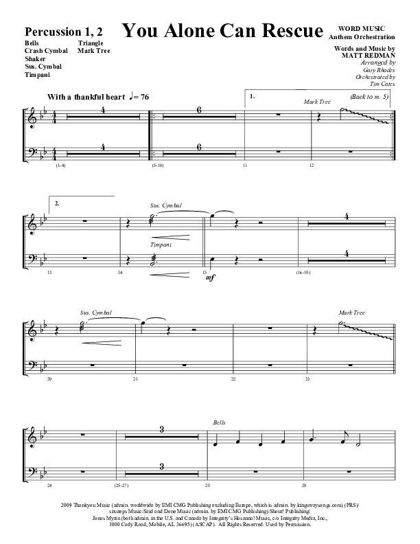 You Alone Can Rescue (Choral Anthem SATB) Percussion 1/2 (Word Music Choral / Arr. Gary Rhodes)