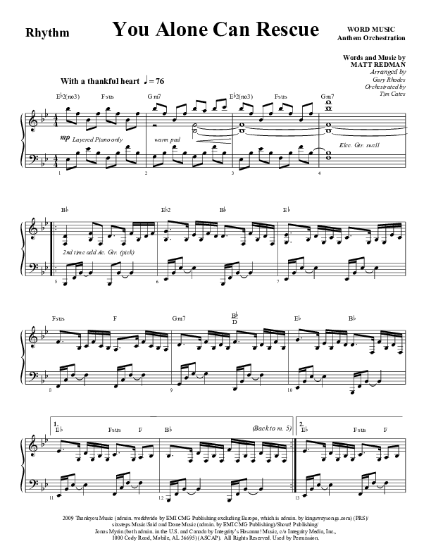 You Alone Can Rescue (Choral Anthem SATB) Rhythm Chart (Word Music Choral / Arr. Gary Rhodes)