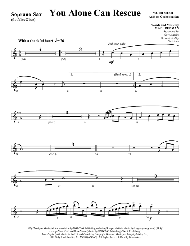 You Alone Can Rescue (Choral Anthem SATB) Soprano Sax (Word Music Choral / Arr. Gary Rhodes)