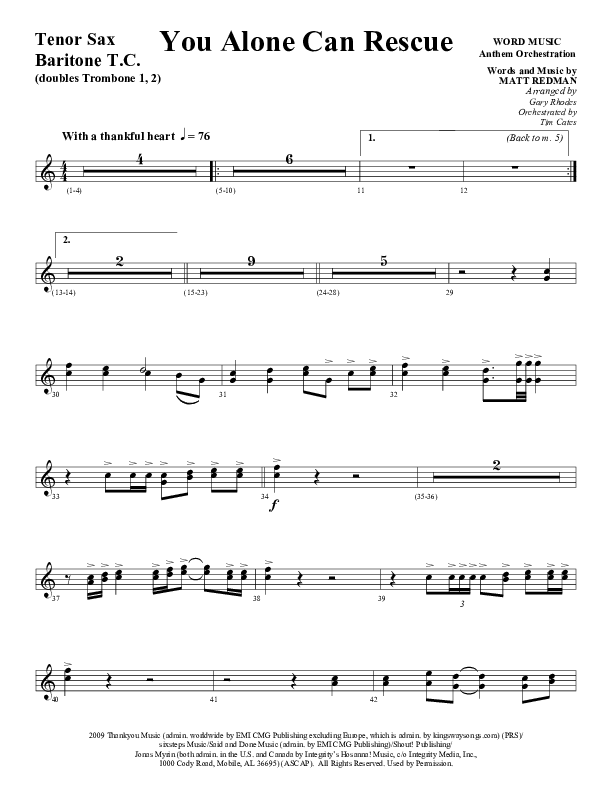 You Alone Can Rescue (Choral Anthem SATB) Tenor Sax/Baritone T.C. (Word Music Choral / Arr. Gary Rhodes)
