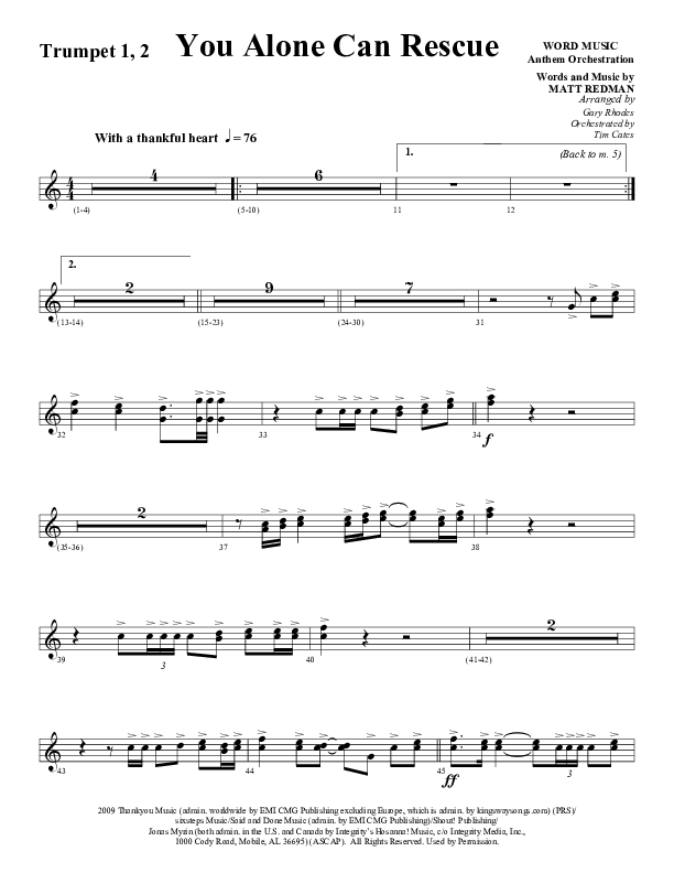 You Alone Can Rescue (Choral Anthem SATB) Trumpet 1,2 (Word Music Choral / Arr. Gary Rhodes)