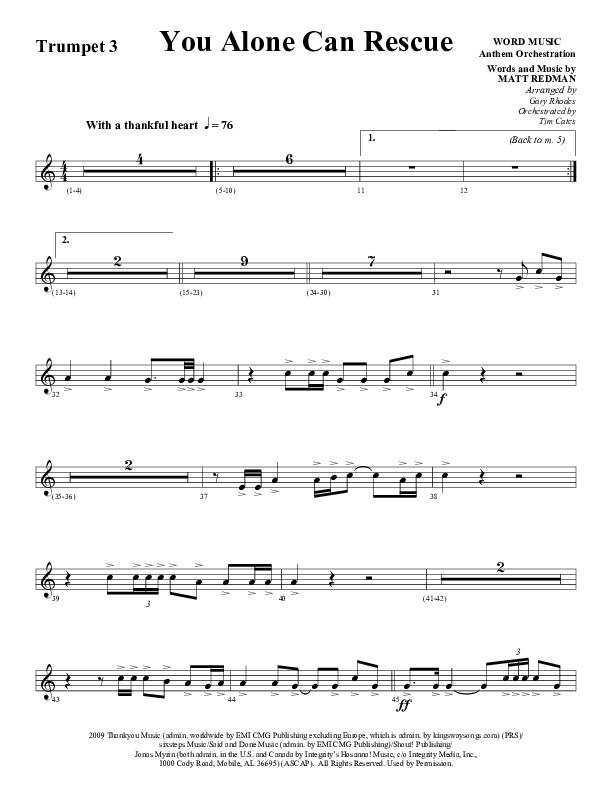 You Alone Can Rescue (Choral Anthem SATB) Trumpet 3 (Word Music Choral / Arr. Gary Rhodes)