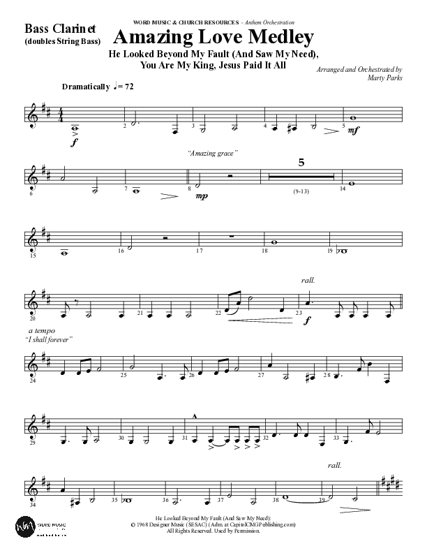 Amazing Love Medley (Choral Anthem SATB) Bass Clarinet (Word Music Choral / Arr. Marty Parks)