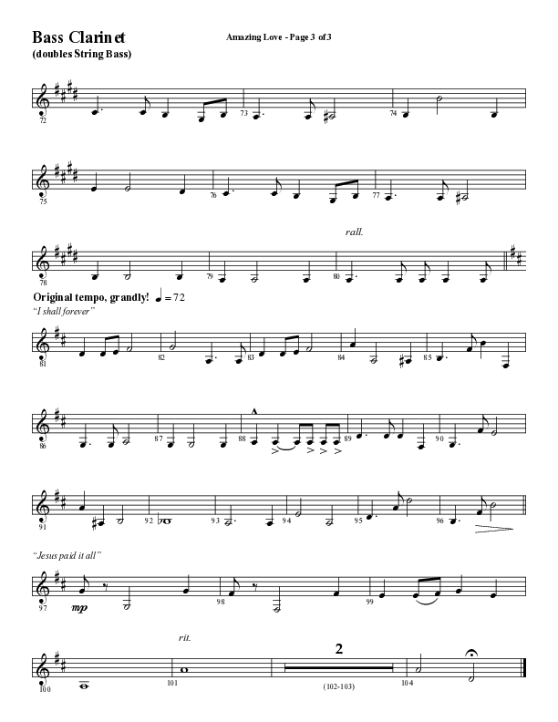 Amazing Love Medley (Choral Anthem SATB) Bass Clarinet (Word Music Choral / Arr. Marty Parks)