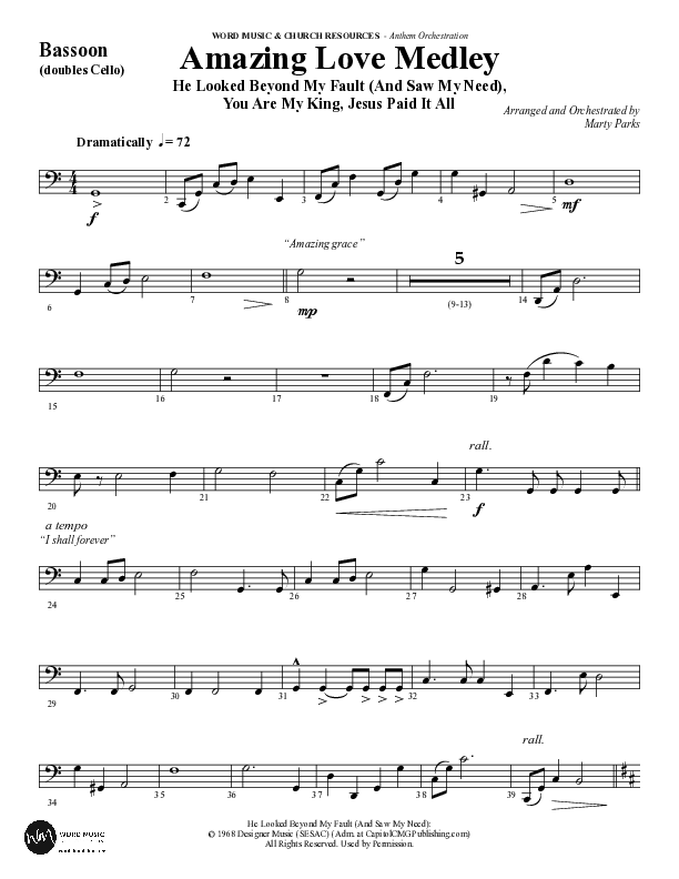 Amazing Love Medley (Choral Anthem SATB) Bassoon (Word Music Choral / Arr. Marty Parks)