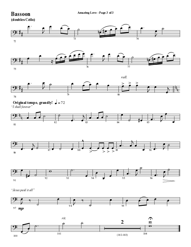 Amazing Love Medley (Choral Anthem SATB) Bassoon (Word Music Choral / Arr. Marty Parks)