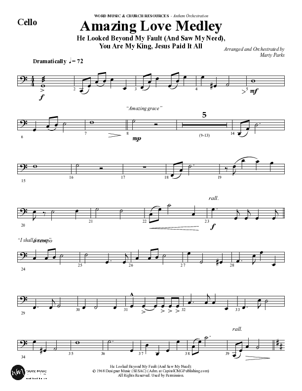 Amazing Love Medley (Choral Anthem SATB) Cello (Word Music Choral / Arr. Marty Parks)