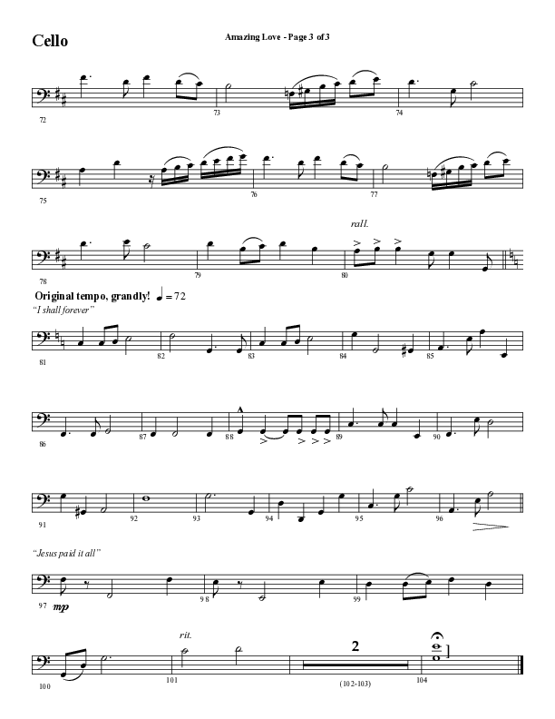 Amazing Love Medley (Choral Anthem SATB) Cello (Word Music Choral / Arr. Marty Parks)