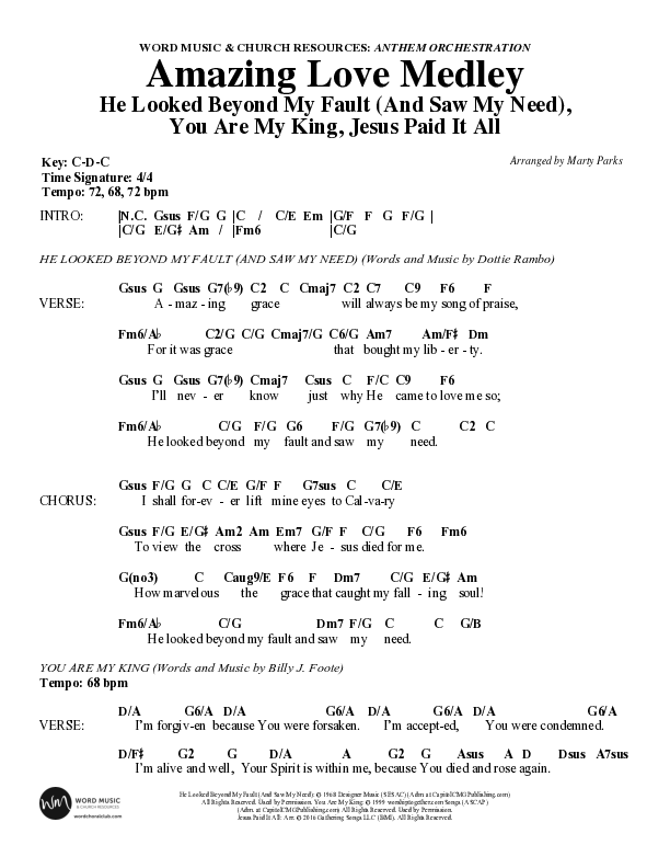 Amazing Love Medley (Choral Anthem SATB) Chord Chart (Word Music Choral / Arr. Marty Parks)