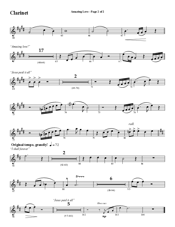 Amazing Love Medley (Choral Anthem SATB) Clarinet (Word Music Choral / Arr. Marty Parks)