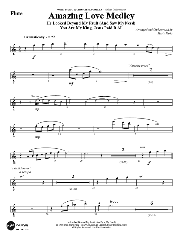 Amazing Love Medley (Choral Anthem SATB) Flute (Word Music Choral / Arr. Marty Parks)