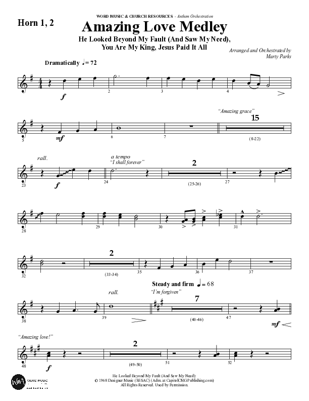 Amazing Love Medley (Choral Anthem SATB) French Horn 1/2 (Word Music Choral / Arr. Marty Parks)