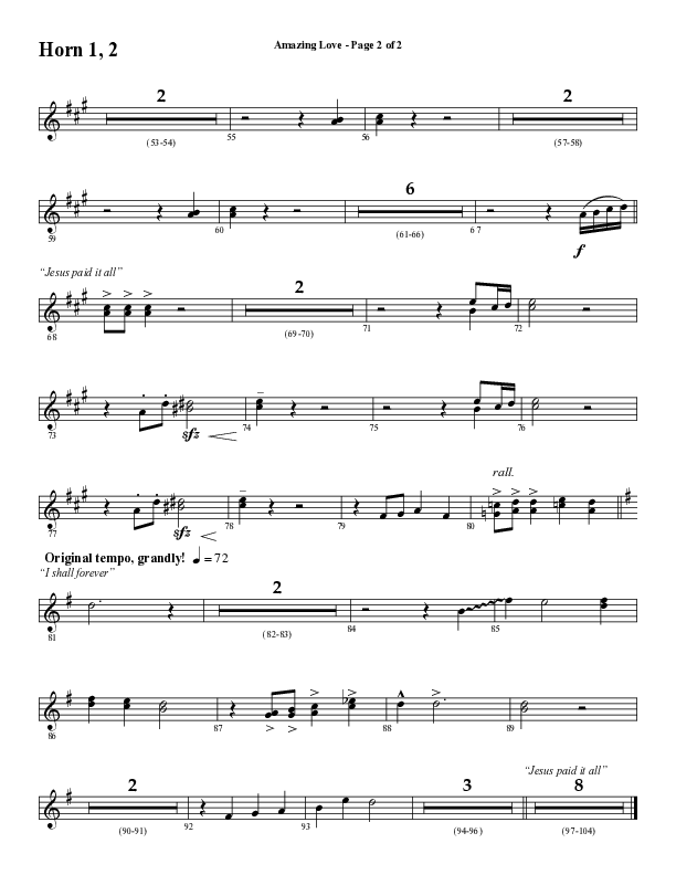 Amazing Love Medley (Choral Anthem SATB) French Horn 1/2 (Word Music Choral / Arr. Marty Parks)