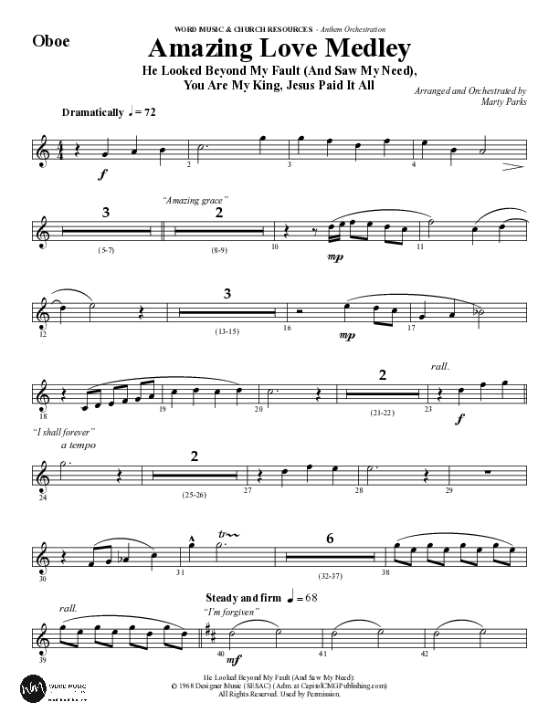 Amazing Love Medley (Choral Anthem SATB) Oboe (Word Music Choral / Arr. Marty Parks)