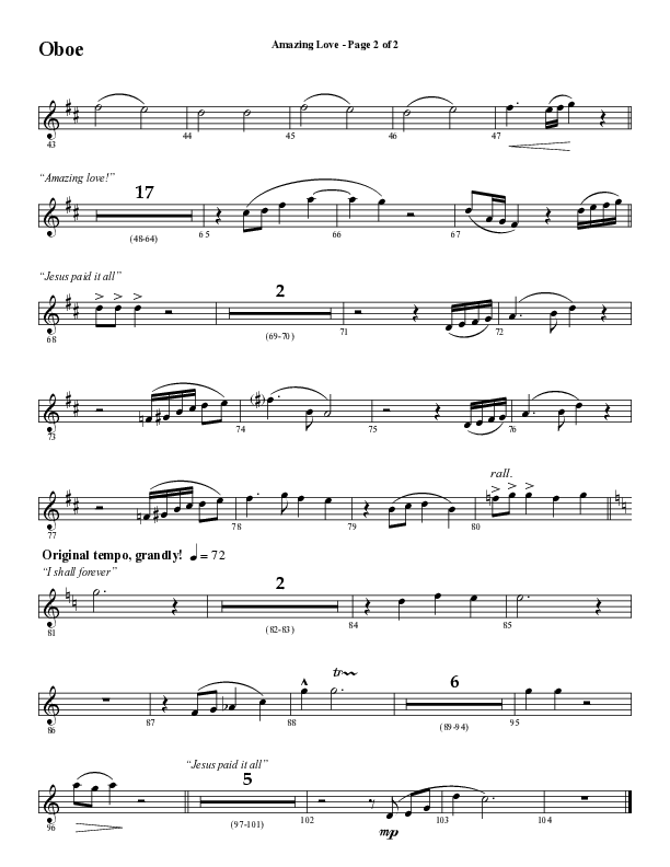 Amazing Love Medley (Choral Anthem SATB) Oboe (Word Music Choral / Arr. Marty Parks)