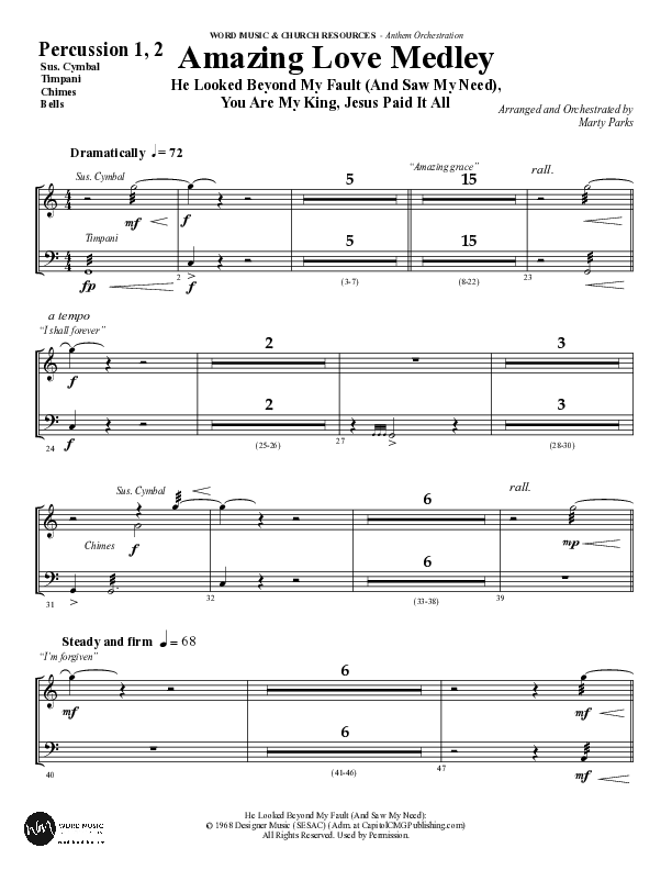 Amazing Love Medley (Choral Anthem SATB) Percussion 1/2 (Word Music Choral / Arr. Marty Parks)