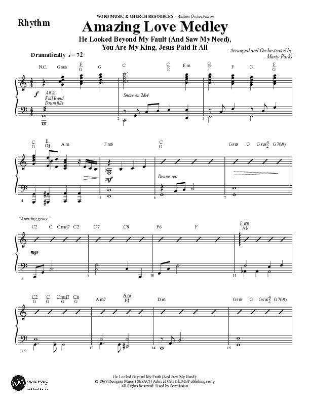 Amazing Love Medley (Choral Anthem SATB) Rhythm Chart (Word Music Choral / Arr. Marty Parks)